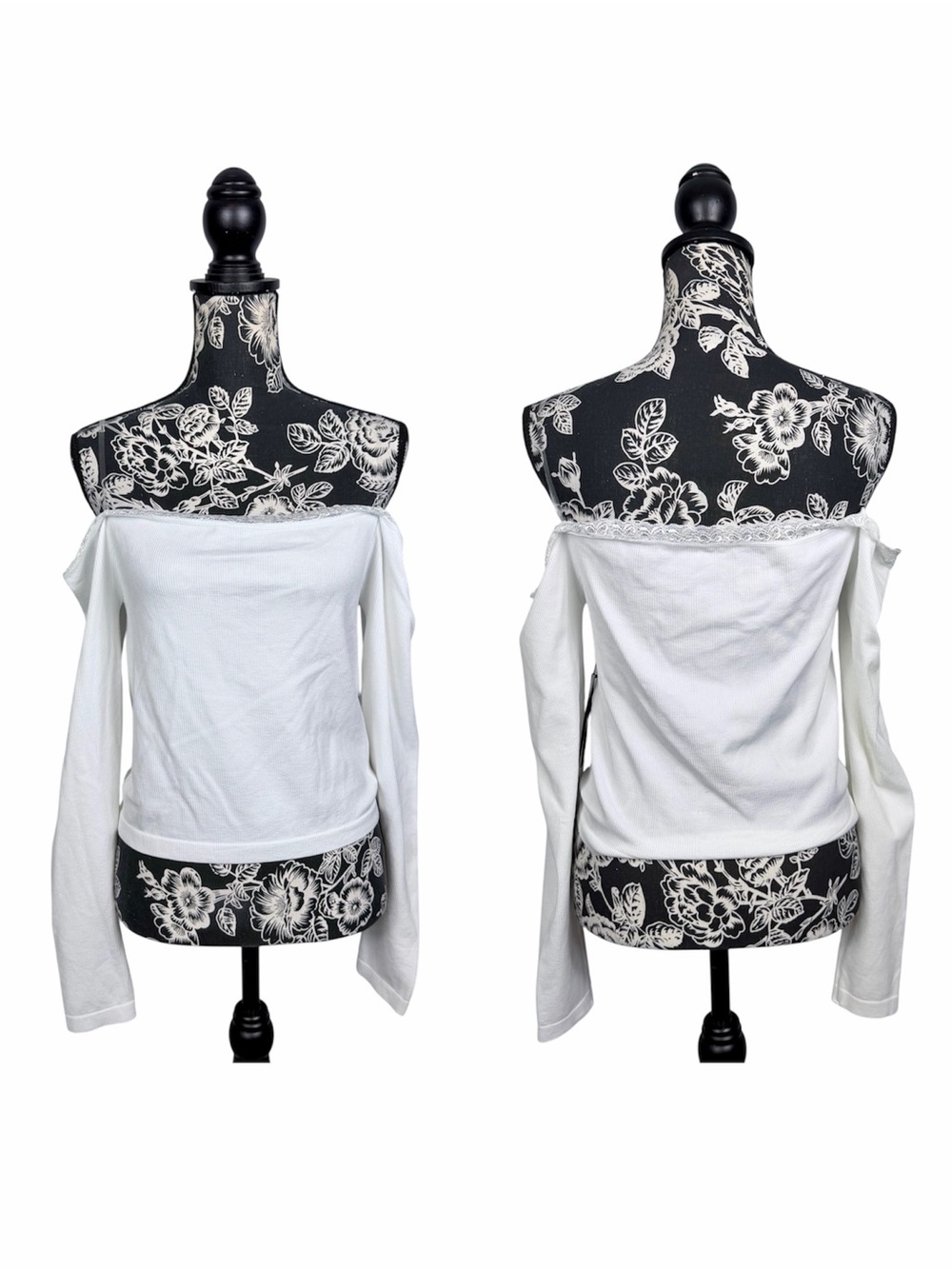 NWT Orange Kiss white ribbed lace hem off shoulder top size XL